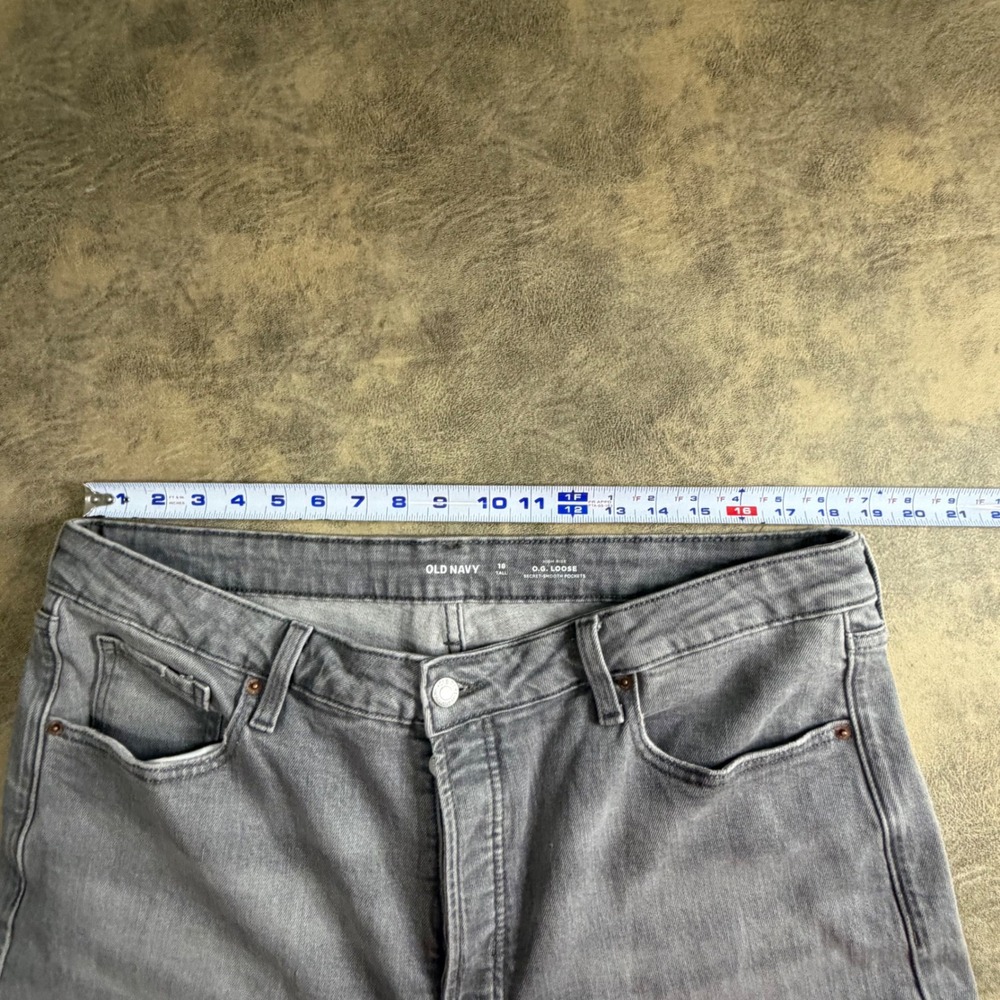 Old Navy OG Loose Jeans Womens 18 Tall Grey High Rise Distressed Pebbles Destroy - Picture 3 of 11